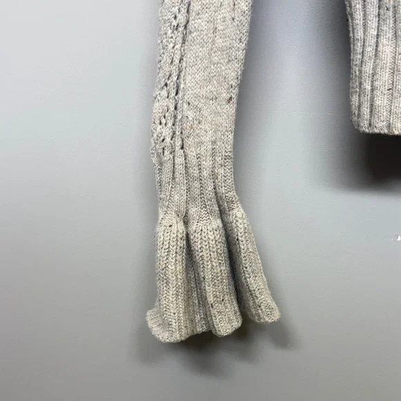 Cynthia Rowley Wool Blend Cream Ruffled Collared Cable-Knit Sweater - Picture 4 of 6